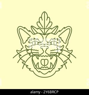 Brüllen Tigerkopf Bestie Wildtiere Dschungel hinterlässt Natur Vintage Hipster Maskottchen Logo Vektor Icon Illustration Stock Vektor
