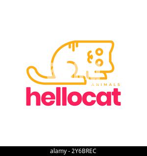 Katze Katze Haustiere Maskottchen nette Linien minimaler moderner Zeichentrickfilm spielt Logo Icon Vektor Illustration Stock Vektor