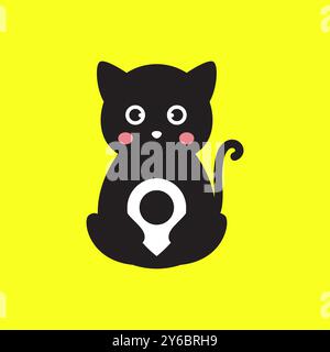 Katze Kätzchen Haustiere Geschäft Pin Map Position Store Markt nette Maskottchen Cartoon Logo Vektor Icon Illustration Stock Vektor