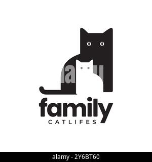 Katze Familie Haustiere Pedigree schwarz weiß nette Zeichentrick flache moderne einfache Maskottchen Logo Icon Vektor Illustration Stock Vektor