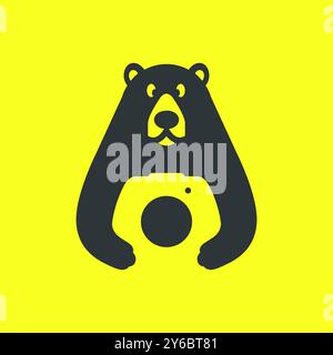 Honigbär nette Fotograf Kamera Objektiv Maskottchen moderne einfache Logo Icon Vektor Illustration Stock Vektor