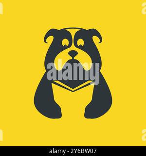 bulldog Haustiere Hund Lesen Buch Studie Smart Mascot Cartoon flache moderne Logo Icon Vektor Illustration Stock Vektor