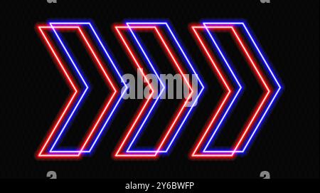 Leuchtende Neonpfeile in Blau und Rot auf transparentem Hintergrund, die in entgegengesetzte Richtungen zeigen. Futuristisches, abstraktes Design mit modernem, minimalistischem Design Stock Vektor