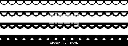 Nahtlose Konturen mit gewellten Kanten. Einfacher gewellter Rand. Schnürsenkel aus Stoff. Wiederhole das niedliche Vintage-Rüschenschmuck. Strukturbänder. Vektor Stock Vektor