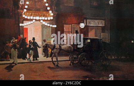 Verlassen des Maskenballs / Salida del Baile de máscaras (um 1885) von Raimundo de Madrazo y Garreta (1841–1920). Pintor Español. Stockfoto