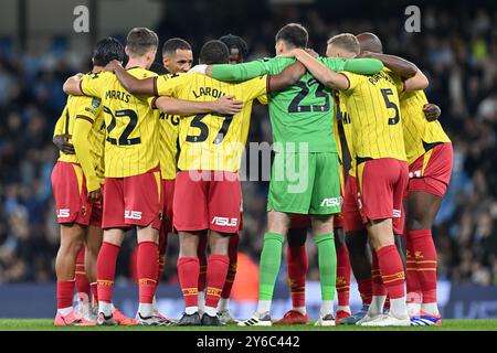 Watford hat ein Team vor dem Carabao Cup Spiel Manchester City gegen Watford im Etihad Stadium, Manchester, Großbritannien, 24. September 2024 (Foto: Cody Froggatt/News Images) Stockfoto