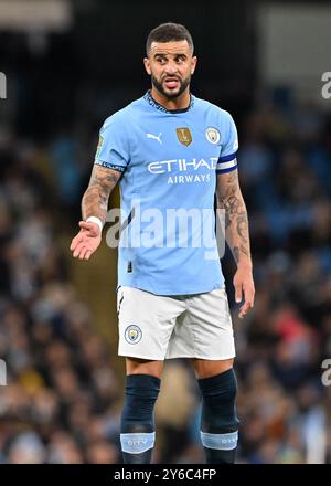 Kyle Walker von Manchester City trainiert während des Carabao Cup Matches Manchester City gegen Watford im Etihad Stadium, Manchester, Großbritannien, 24. September 2024 (Foto: Cody Froggatt/News Images) Stockfoto