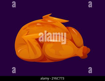 Cartoon gebratenes Hühnchen. Isolierter Vektor, ganz geröstetes Huhn oder truthahn, glänzt mit einer goldbraunen, knusprigen Haut, die ihre Zartheit und den Geschmack betont. Essen für Thanksgiving Festveranstaltung Stock Vektor