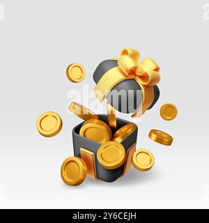 Offene 3D-Geschenkbox mit Goldmünzen Stock Vektor