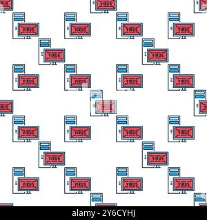Desktop-PC und Virenvektorviren Konzept farbige nahtlose Muster Stock Vektor
