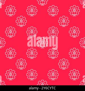 Zahnrad mit PC Bug Linie nahtlose Muster - Computer Virus Vektor Konzept Umriss Hintergrund Stock Vektor