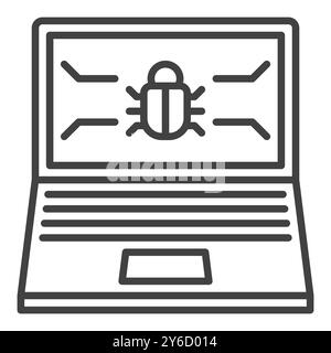Laptop-Bildschirm mit Computer-Virus-Vektor Internet Security Konzept dünne Linie Symbol oder Design-Element Stock Vektor