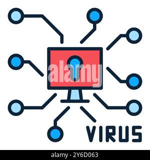 Vector PC Virus - Computerschutzkonzept farbiges Symbol oder Symbol Stock Vektor