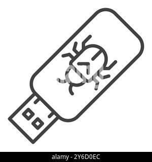 Tragbares USB-Gerät mit Computer-Virus-Vektor Sicherheitskonzept dünne Linie Symbol oder Symbol Stock Vektor