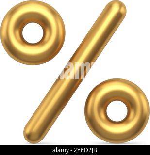 Goldenes realistisches Prozentsymbol mit zwei Ringen und Linie glänzende metallische Vektor-Illustration. Luxus Prozent Zeichen Weihnachten Saisonverkauf, Rabatt, Stock Vektor
