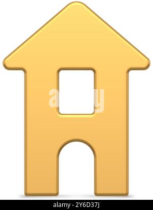Premium goldene metallische Hauskugel mit Dreieckdach Fenster und Eingang Weihnachtsdekor Vorderansicht Vektor Illustration. Teure Hochglanzhütte Weihnachten Stock Vektor