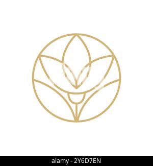 Einfache Pflanzentulpen-Rundlinien-Logo-Ästhetik. Emblem Blume im kreisförmigen linearen Stil. Abstrakte Vektor-Abzeichen für Design von natürlichen Produkten, Blume Stock Vektor