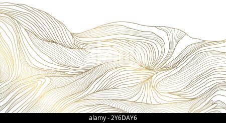 Vektor abstrakte japanische Kunst, Wüste Gold Linien Muster. Bergtextur, Illustration der luxuriösen Landschaft, Wellenposter. Stock Vektor