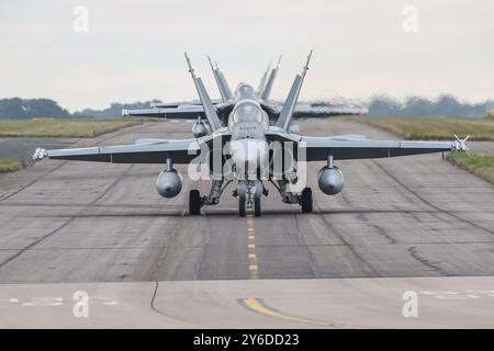 Waddington, Großbritannien. September 2024. Ein Taxi der Royal Canadian Air Force F-18 während der Übung von Cobra Warrior 24-2 Royal Air Force Waddington am 25. September 2024 in Waddington, Großbritannien (Foto: Alfie Cosgrove/News Images) in Waddington, Großbritannien, am 25. September 2024. (Foto: Alfie Cosgrove/News Images/SIPA USA) Credit: SIPA USA/Alamy Live News Stockfoto