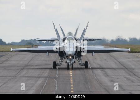 Waddington, Großbritannien. September 2024. Ein Taxi der finnischen Luftwaffe F-18 während der Übung von Cobra Warrior 24-2 Royal Air Force Waddington am 25. September 2024 in Waddington, Großbritannien (Foto: Alfie Cosgrove/News Images) in Waddington, Großbritannien am 25. September 2024. (Foto: Alfie Cosgrove/News Images/SIPA USA) Credit: SIPA USA/Alamy Live News Stockfoto