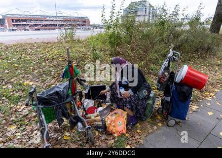 Hamburg Stadtbild. 09.09.2024, EU, DEU, Deutschland, Hamburg, Hamburg: Obdachlose im Stadtteil St. Pauli bzw. Am Heiligengeistfeld. EU, DEU, Deutschland, Hamburg, Hamburg: Obdachlose in der St. Pauli oder Heiligengeistfeld. Stockfoto