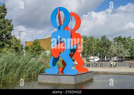 Boxer von Keith Haring, Hotel Grand Hyatt, Marlene-Dietrich-Platz, Tiergarten, Mitte, Berlin, Deutschland *** Boxers by Keith Haring, Hotel Grand Hyatt, Marlene Dietrich Platz, Tiergarten, Mitte, Berlin, Deutschland Stockfoto