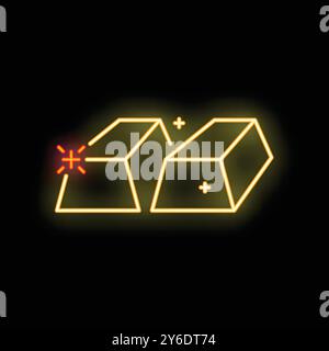 Neonschild mit zwei Goldbarren, die von einem roten Laserstrahl auf schwarzem Hintergrund getroffen werden Stock Vektor