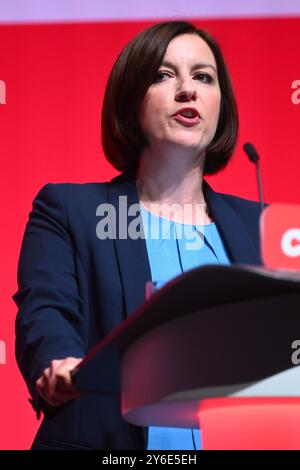 Liverpool, Großbritannien. 25. September 2024. Der Minister für Bildung Bridget Phillipson sprach auf der Labour Party-Konferenz in Liverpool. Das Foto sollte lauten: Matt Crossick/Empics/Alamy Live News Stockfoto