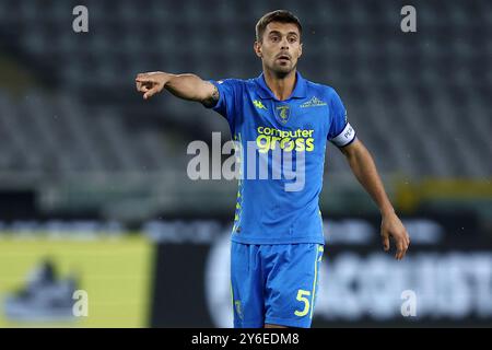 Turin, Italien. September 2024. Alberto Grassi von Empoli FC Gesten während des Achtelfinale-Spiels der Coppa Italia zwischen Turin FC und Empoli FC im Stadio Olimpico am 24. September 2024 in Turin. Quelle: Marco Canoniero/Alamy Live News Stockfoto