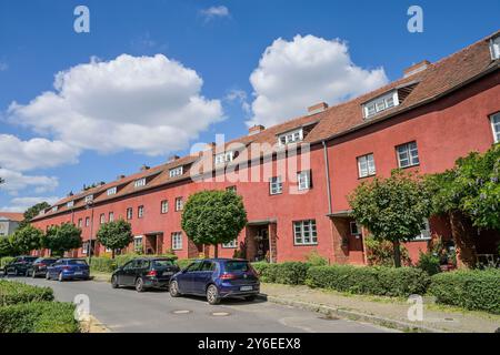 Wohnhäuser, Hüsung, Hufeisensiedlung, Britz, Neukölln, Berlin, Deutschland Stockfoto