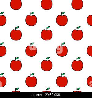 Rotes nahtloses Muster für den ganzen Apple. Ökologischer Anbau von Obst. Hintergrund der Ernte. Illustration des flachen Vektors. Stock Vektor