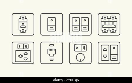 Abbildung der elektrischen Schalter, Platine, Schaltung, Buchse und Reglerleitung Stock Vektor