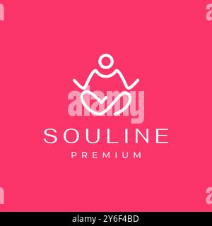 Menschen sitzende Yoga posiert Wellness entspannende Seele minimalistischer Linienstil Moderne einfache Logo Design Vektor Icon Illustration Stock Vektor