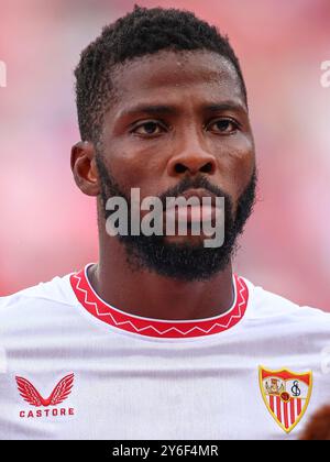 Sevilla, Spanien. September 2024. Kelechi Iheanacho vom Sevilla FC während des La Liga EA Sports Spiels zwischen Sevilla FC und Real Valladolid spielte am 24. September 2024 im Ramon Sanchez Pizjuan Stadium in Sevilla. (Foto: Antonio Pozo/PRESSINPHOTO) Credit: PRESSINPHOTO SPORTS AGENCY/Alamy Live News Stockfoto