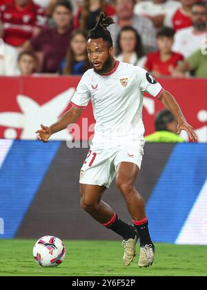 Sevilla, Spanien. September 2024. Chidera Ejuke von Sevilla FC spielte am 24. September 2024 im Ramon Sanchez Pizjuan Stadion in Sevilla, Spanien, während des La Liga EA Sports Match zwischen Sevilla FC und Real Valladolid. (Foto: Antonio Pozo/PRESSINPHOTO) Credit: PRESSINPHOTO SPORTS AGENCY/Alamy Live News Stockfoto