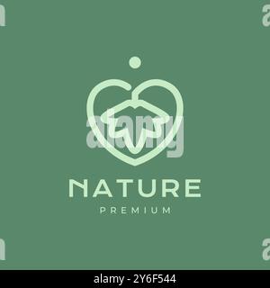 Liebe Herzform lässt Natur Kräuter minimalistische Stil Linie Logo Design Vektor Icon Illustration Stock Vektor