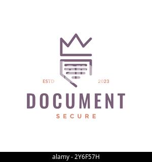Sichere Dokumentenabschirmung Krone minimaler Linienstil Logo Design Vektor Icon Illustration Stock Vektor