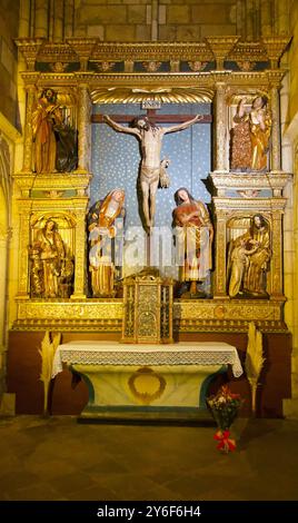 Kapelle Capilla del Santo Cristo Altar mit Kreuzigung in der berühmten römisch-katholischen Kathedrale Santa Maria Leon Castile und Leon Spanien Europa Stockfoto
