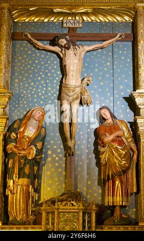 Kapelle Capilla del Santo Cristo Altar mit Kreuzigung in der berühmten römisch-katholischen Kathedrale Santa Maria Leon Castile und Leon Spanien Europa Stockfoto