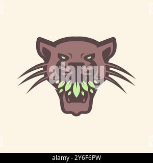 Bestie Tier Brüllen Leopard mit Blättern Blume Maskottchen Charakter Moderne bunte Aufkleber Logo Design Vektor Icon Illustration Stock Vektor