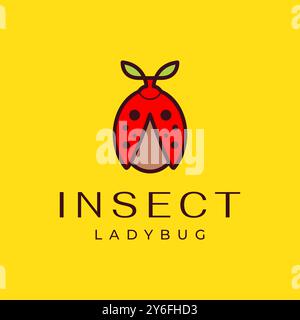 Insektenroter Damenwanze mit Blatt Buntes modernes Maskottchen Buntes Logo Design Vektor Icon Illustration Stock Vektor