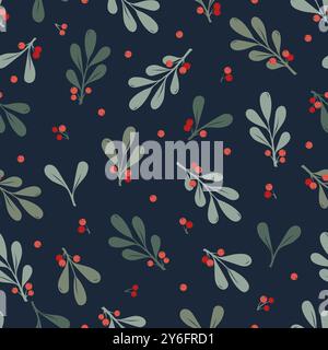 Nahtloses Muster mit wilden Beeren. Weihnachtspflanzen, heilige Blätter und Beeren Stock Vektor