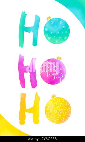 Ho ho ho - dekorative, handgeschriebene Kalligraphie-Handschrift mit dekorativen Kugeln. Illustration des Weihnachtskonzepts. Stock Vektor