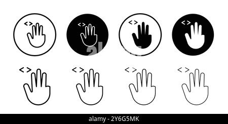 Hand, Finger, Gesten, Wischen, Drehen des Symbols in dünner Linienkontur und linearem Vektorzeichen Stock Vektor