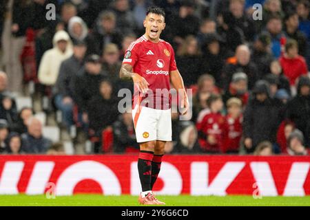 Manchester, Großbritannien. September 2024. Old Trafford MANCHESTER, ENGLAND – 25. SEPTEMBER: Lisandro Martínez aus Manchester United. Er spielt beim Spiel der UEFA Europa League 2024/25 League Phase MD 1 zwischen Manchester United und dem FC Twente am 25. September 2024 in Manchester, England. (Foto: Richard Callis/SPP) (Richard Callis/SPP) Credit: SPP Sport Press Photo. /Alamy Live News Stockfoto