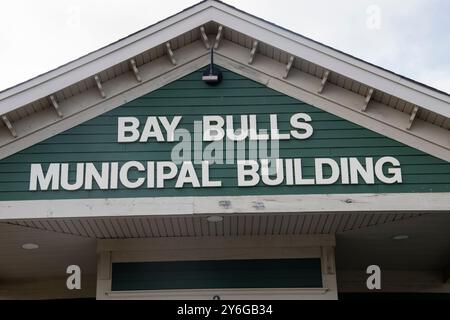 Schild für kommunales Gebäude an der Southside Road in Bay Bulls, Neufundland & Labrador, Kanada Stockfoto