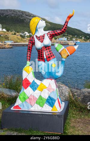 O'Briens rote Meerjungfrau-Statue in Bay Bulls, Neufundland & Labrador, Kanada Stockfoto