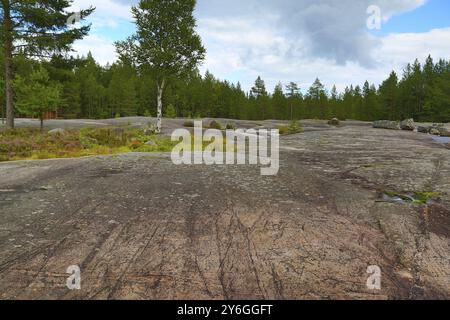 Landschaft von Zalavruga, Felsmalereien Petroglyphen in Karelien Stockfoto