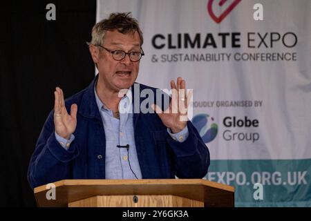 Uttoxeter, Mitarbeiter, Großbritannien. September 2024. Hugh Fearnley-Whittingstall hält die Hauptredner auf der Midlands Climate Expo. Credit Mark Lear/Alamy Stockfoto