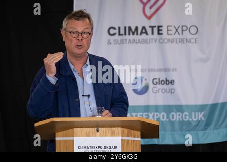 Uttoxeter, Mitarbeiter, Großbritannien. September 2024. Hugh Fearnley-Whittingstall hält die Hauptredner auf der Midlands Climate Expo. Credit Mark Lear/Alamy Stockfoto